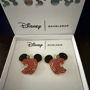 Disney Baublebar Mickey Red Apple Back to School Pave Crystal Stud Earrings New